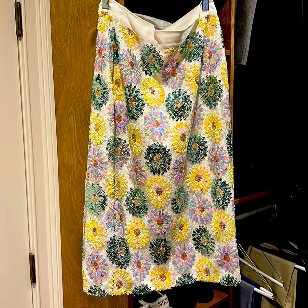 Sequin flower skirt with grosgrain ribbon waist